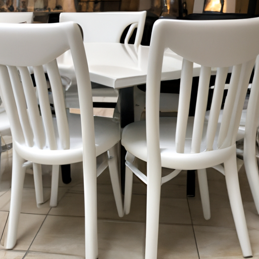 תמונה של סט כסאות אוכל לבנים עם כיסויים לבנים