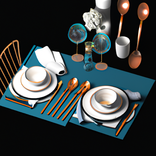 3. תמונה הרמונית של כלי אוכל וכלי גבעול תואמים על שולחן ארוחת ערב